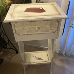 Table Side End Accent Cabinet Vintage Side Table with Drawer & Shelf - "FRANCE COUTURE" Collection