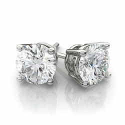 14K White Gold Four Prong Brilliant Natural Round 2.00 CT (TW) SI Quality Diamond Stud Earrings.