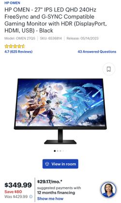 Hp Omen 1440p 240hz Monitor For Sale