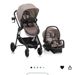 Evenflo Pivot Modular Travel System with LiteMax Infant Car Seat with Anti-Rebound Bar (Desert Tan) 