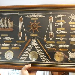 NAUTICAL Pesentation Shadowbox Clock Knots Boating Sailing Ship Barometer Shadow Box Boyscout Man Cave