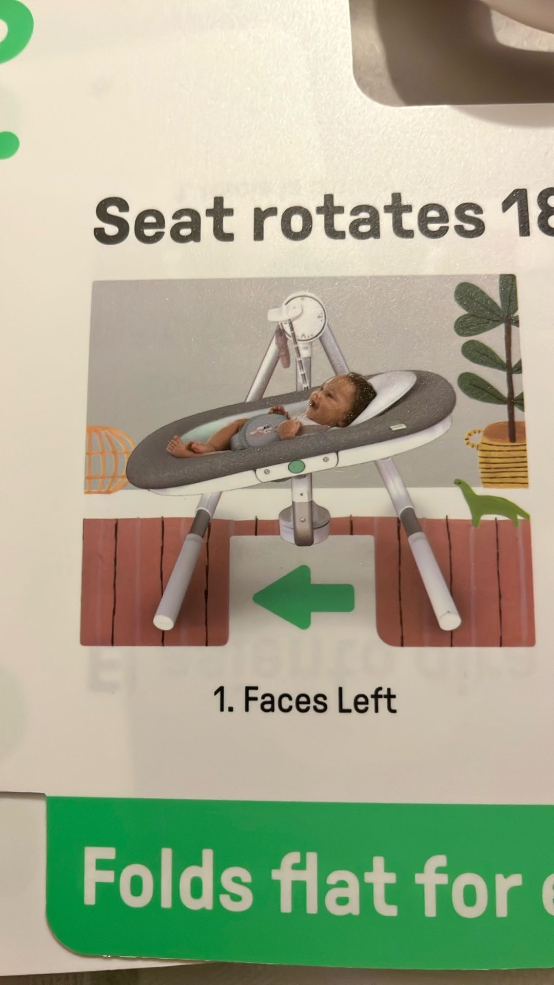 ingenuity seat rotates 180 and swings in 3 directions