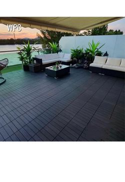 Interlocking Deck Tiles - 36 pack  (12"x12" ）Premium Composite Wood Outdoor Flooring (black )