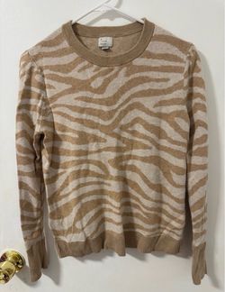 A New Day Sweater Women’s Medium Zebra Print Tan Brown Black Knit Crew Neck FALL