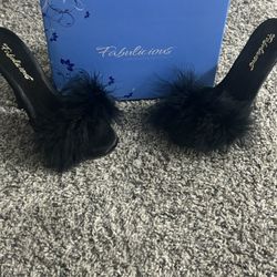 Soft Fluffy Little Black Heels