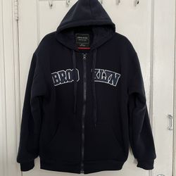 BROOKLYN Men Winter Thick Fleece Lined Full Zip Hoodie Sweatshirt Jacket Blue S