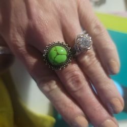 Green Turquoise And 925 Silver Ring