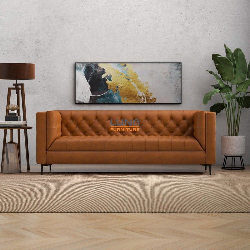 Houston Cognac Leather Modern Sofa

