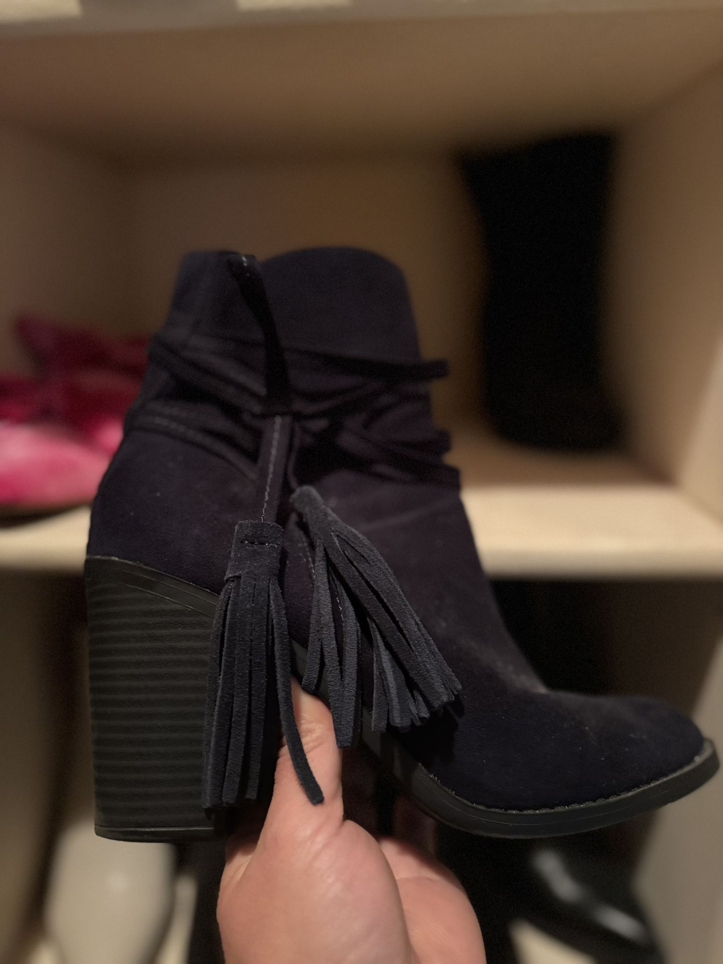 Navy Boots With Tassle Fringe Sz 8 1/2