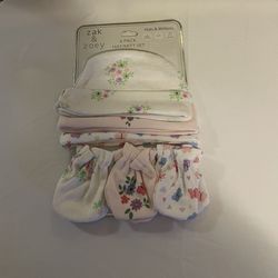 Brand New Baby Girls 6 Piece Set Of Hats & Mittens 