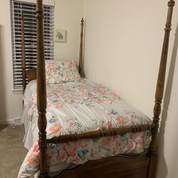 Bedroom set for child or youth chest, curio, desk with bookshelf, bed with canopy drawers mattress