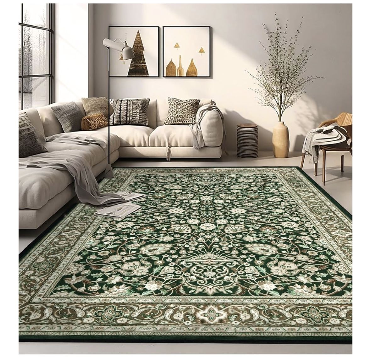 Area Rug 6x9 Washable Living Room Rug, Vintage Soft Boho Non-Slip/Non-Shedding Print Floor Carpet for Dining Room, Bedroom-Cyan