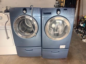Samsung Washer And Dryer Set Xl Capacity blue with Pedestal