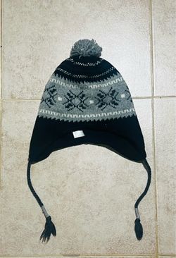Unk Black & Gray Knit Pom-Pom Earflap Hat for Kids