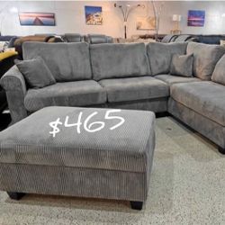 Elegant 3-Pc Dark Gray Sectional Sofa With Storage Ottoman + USB Port