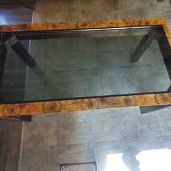 Wood Table with Glass & Art