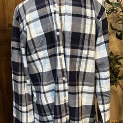 Mens Plaid Dress Shirt by Express in a size Large. Blue Black Gray, Long Sleeve