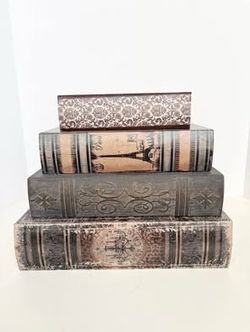 Stack of 4 Hollow Faux Book Decorative Storage Boxes | Perfect for Halloween Decor