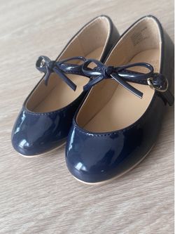 Janie & Jack Navy Patent Bow Flat Toddler 7