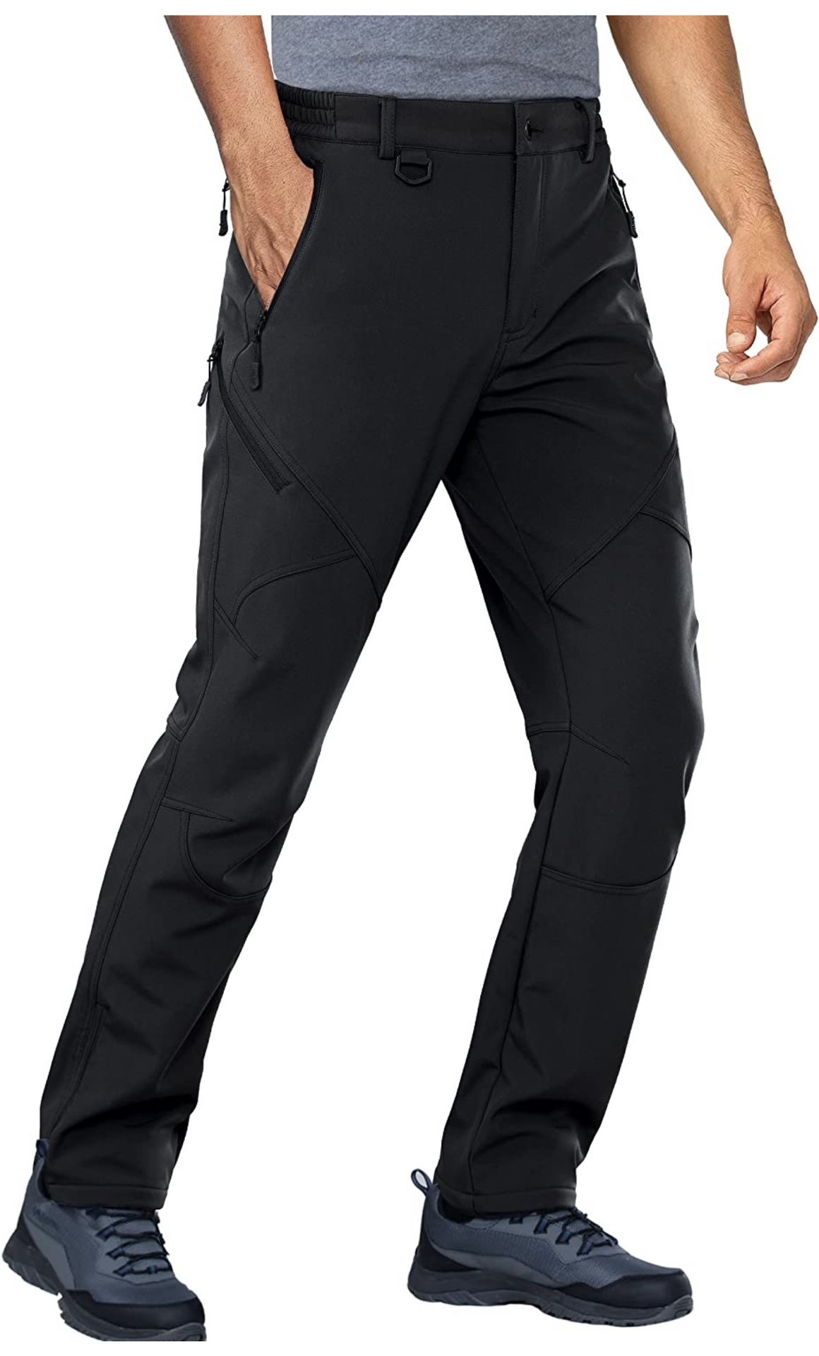 Stlight Mens Snow Ski Waterproof Softshell Pants Winter Hiking Snowboard Fleece Lined Bottom Leg Zipper with 6 Zip Pockets