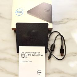 Dell External USB Slim DVD RW Drive Black Plug-and-Play for Laptops