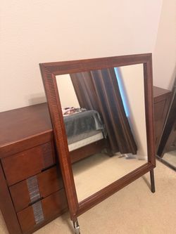 Queen bed, mattress, dresser and mirror