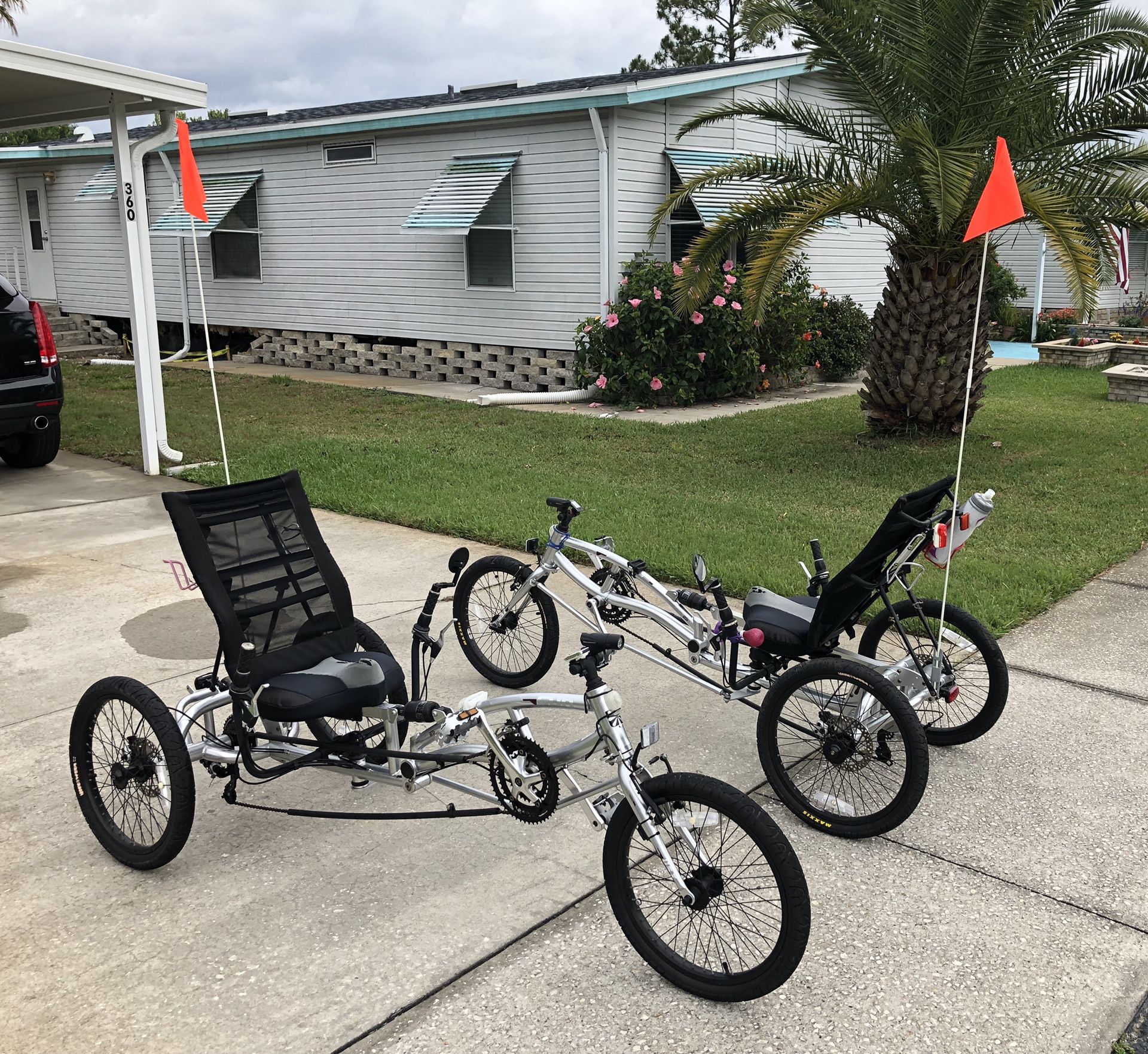 Pair of Recumbent Bikes delta trike style 3 wheel