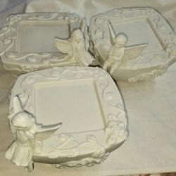 Set Of 3 - PartyLite Fairy Angel Candle Holder Ivory Porcelain Bisque L6V038