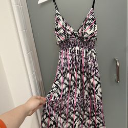 New Purple Pink Pattern V Neck Dress