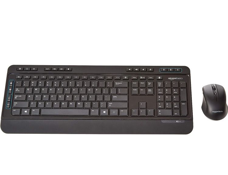 Amazon Basics Wireless Full Size Computer Keyboard and Mouse Combo, US Layout (QWERTY), Black