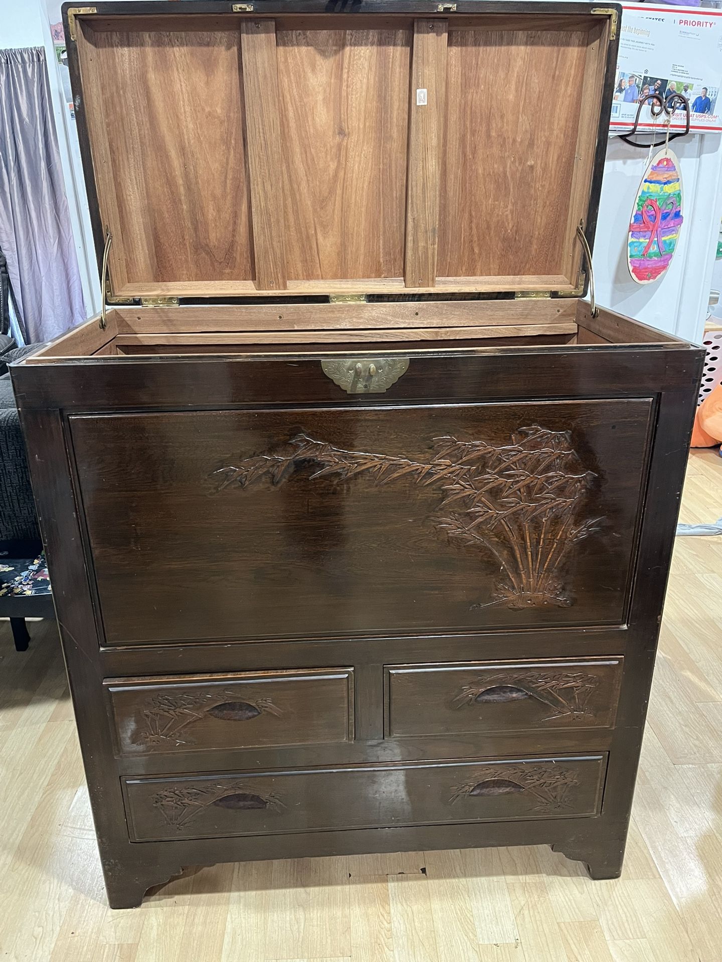 Carved Storage Chest W/ 3 Drawers