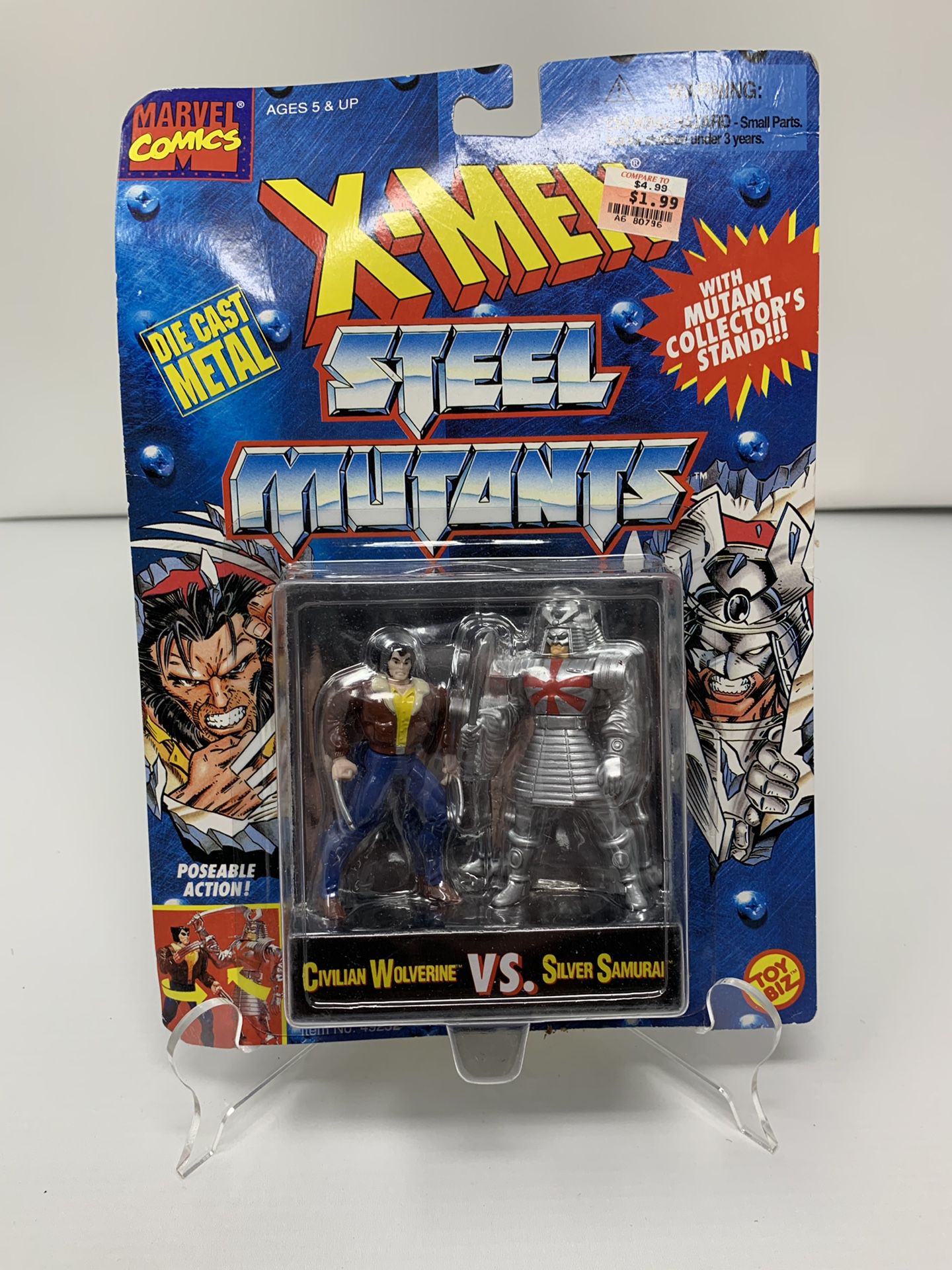 BRAND NEW Vintage Marvel’s X-Men Steel Mutants (Die Cast Metal Miniatures) Wolverine Vs Silver Samurai (Card Slightly Bent)