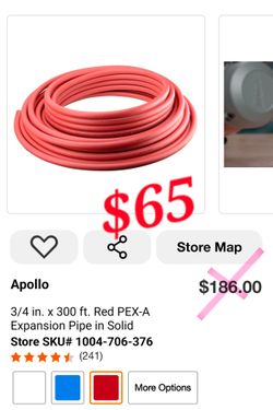 NEW Apollo 3/4" x 300 ft Red PEX-A Pipe – $65