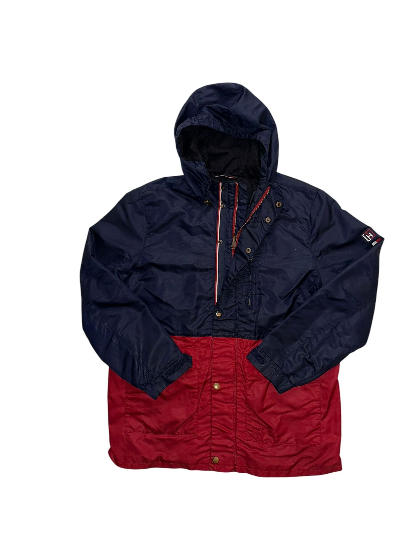 Tommy Hilfiger Athlete Navy Jacket 100% NYLON HOODED RAIN COAT WINDBREAKER Size Medium