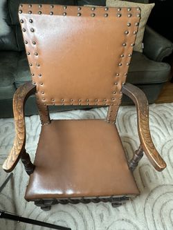 Vintage Wood & Leather Accent Chair