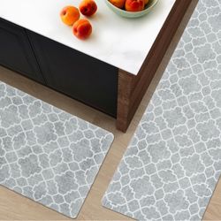 Gray Geometric Kitchen Mat Set of 2