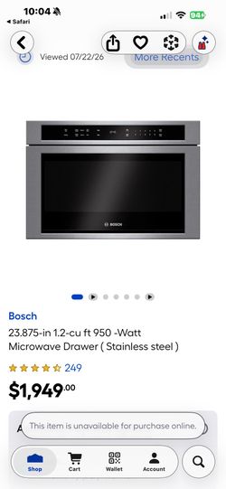 BOSCH 800 Series 24” DRAWER MICROWAVE IN BOX 7/24/26