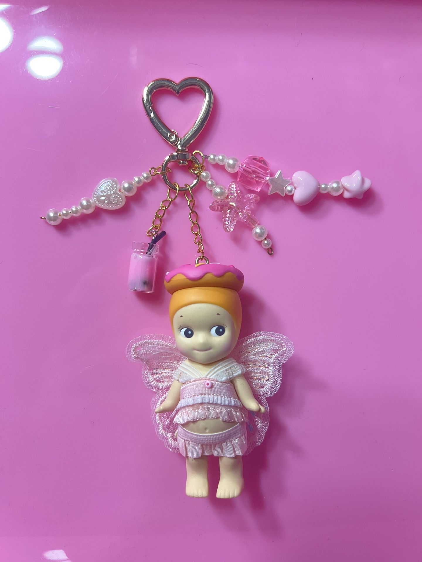 Pink Donut Sonny Angel Keychain Handmade Beaded Charm