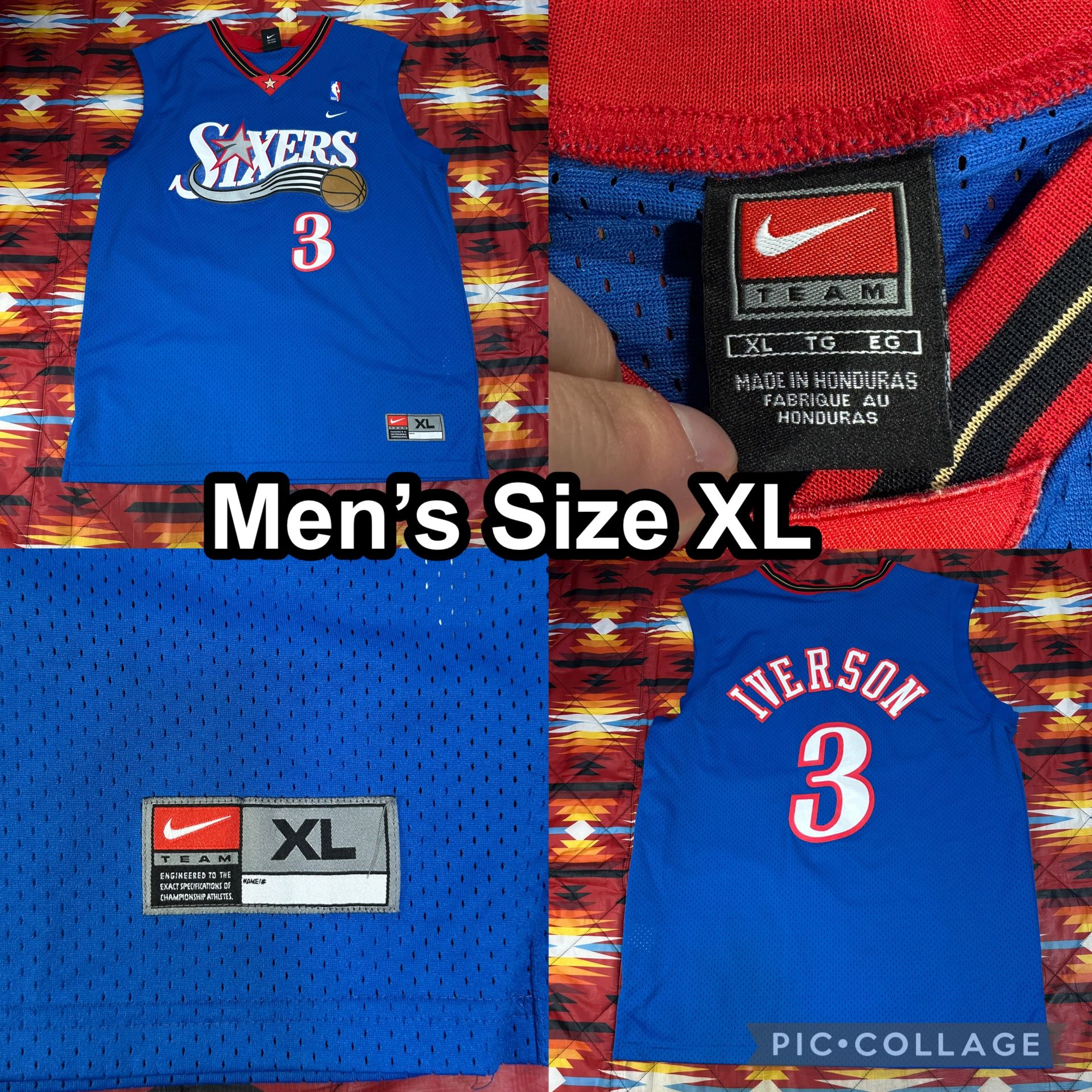 Vintage Nike Allen Iverson Philadelphia 76ers Blue Basketball Jersey #3 Mens XL