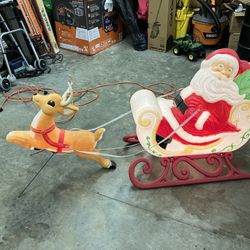 Vintage Blow Mold Santa And Sleigh 