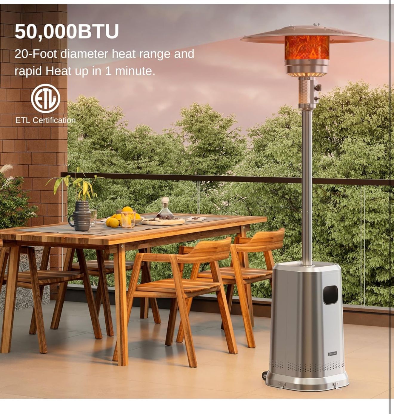Anti rust 50,000 BTU Patio Heater for Outdoor Use With Wheels