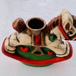 VINTAGE ROCKING HORSE SMALL CANDLE HOLDER CHRISTMAS HOLIDAY DECOR