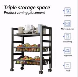 1pc Of Kitchen Mobile Storage Rack with Swivel Wheels, Used for Easy Cleaning And Storage Of Kitchen Accessories, Kitchen Vegetable Basket Storage Rac