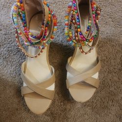 Getmorebeauty Women's Wedge Sandals Beaded Accents Platforms Shoes Size 9.5