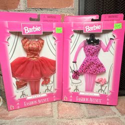 RARE 1998 BARBIE PARTY RED DRESS & PINK DRESS FASHION AVENUE
