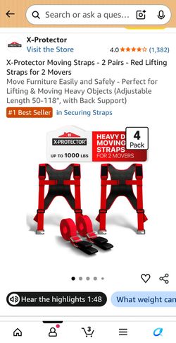 X-Protector Moving Straps 4-Pack for 2 Movers