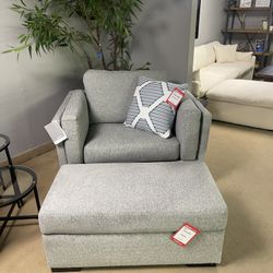 Gray Oversized Chair and Ottoman  