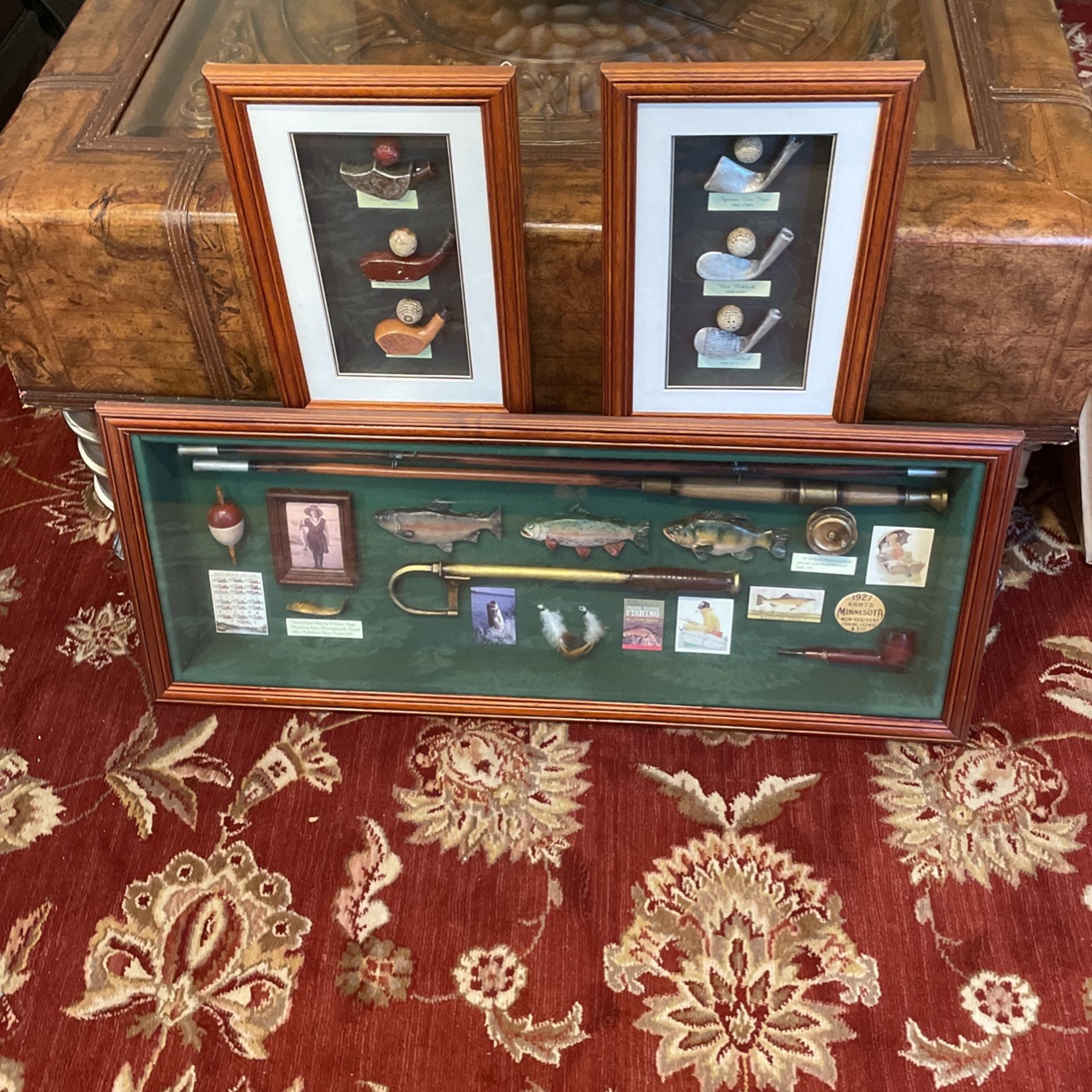 Golf:fishing Ensemble Pictures In Shadow Box Frames