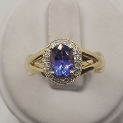 14k Gold 1.10ct Tanzanite & Diamond Ring