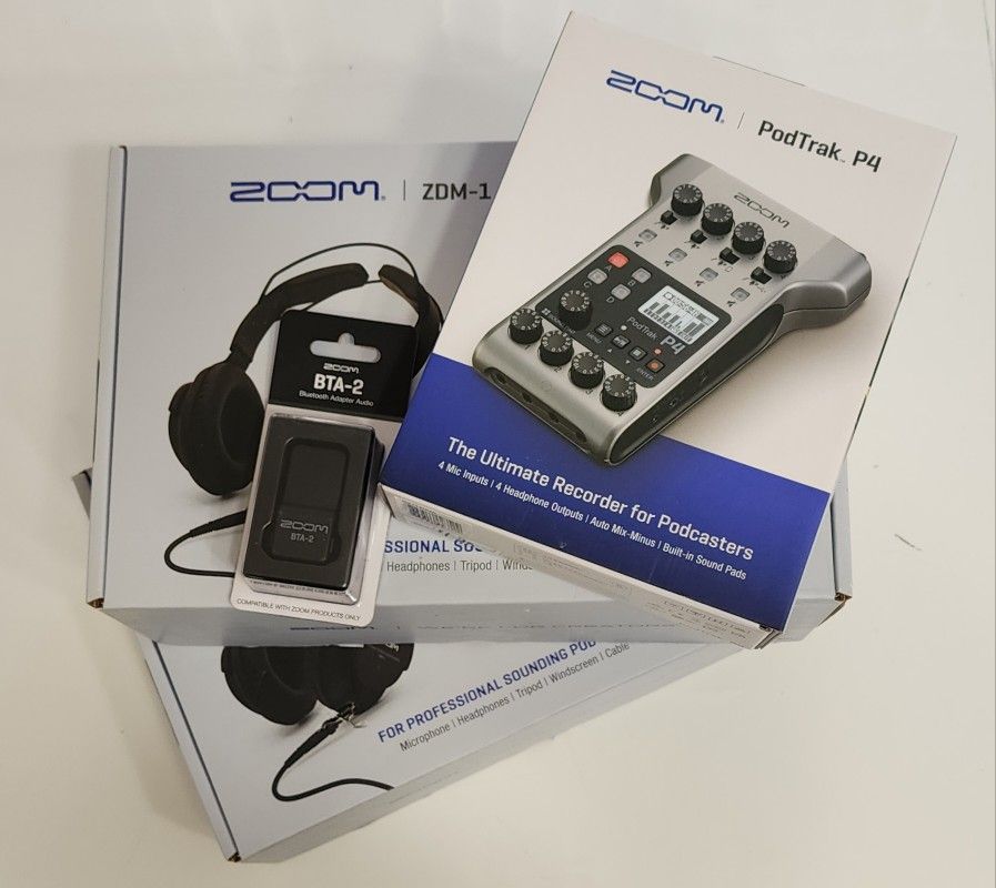 2 Zoom ZDM-1 Podcast Mic Pack with Recorder and Bluetooth Adaptor
